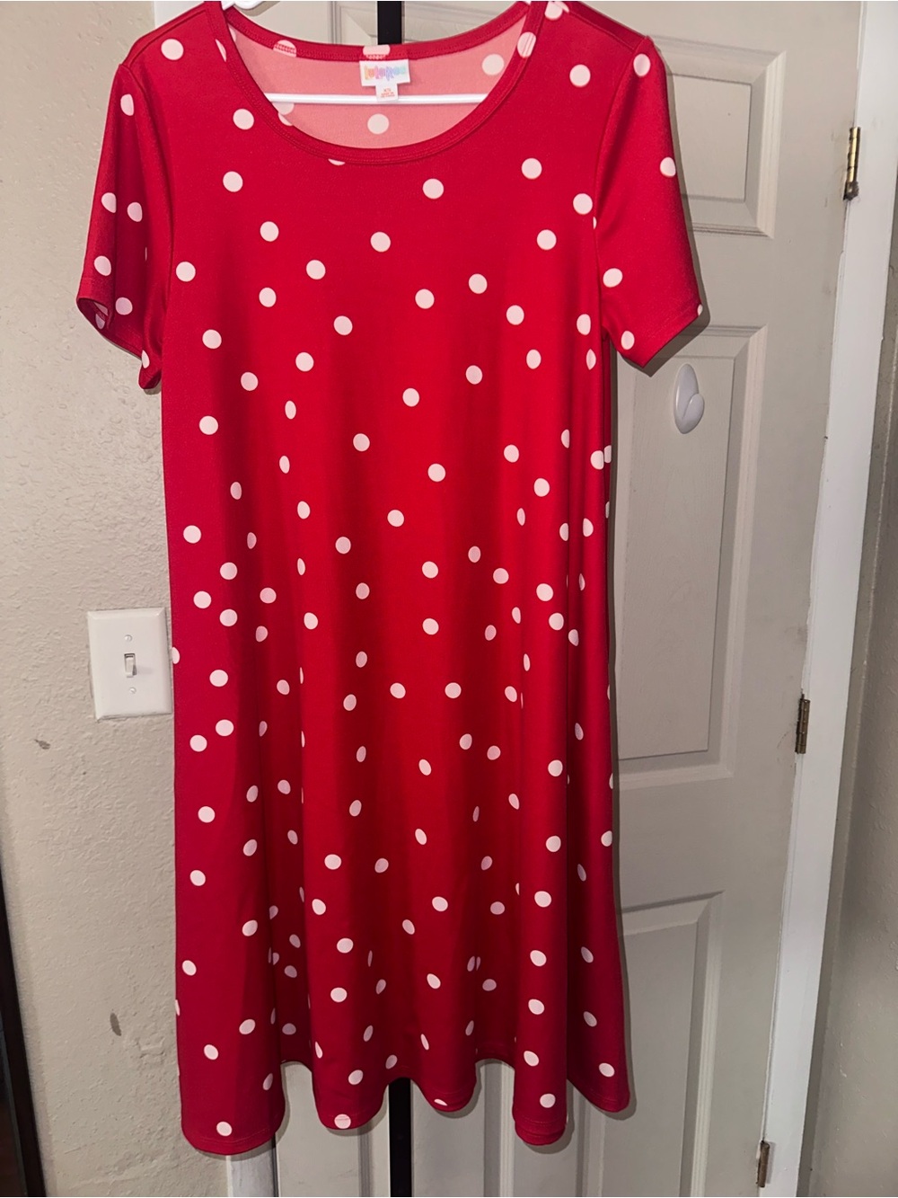 LuLaRoe Red Midi Dress with White Polka Dots